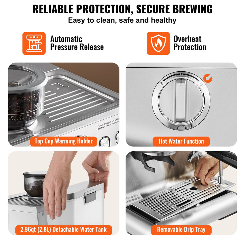 VEVOR эспрессо-машина с ароматом кофе – 15 бар Полуавтоматическая эспрессо-машина kafijas mašina 