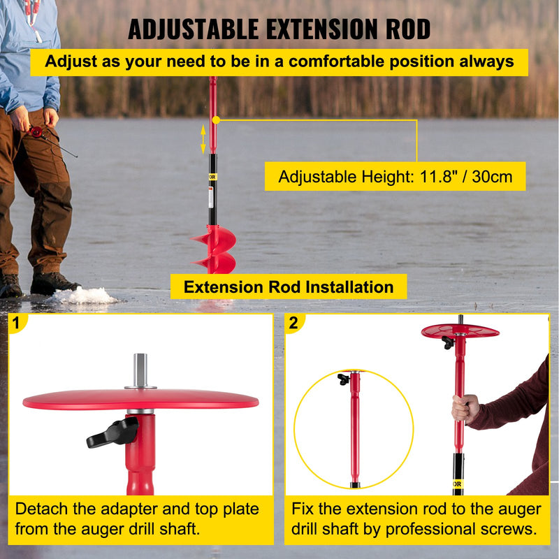 VEVOR ledus urbšanas urbis, 150 mm neilona urbis, 990 mm garš, ar 300 mm pagarinājuma stieni, adapteri, augšējo plāksni un asmens aizsargu