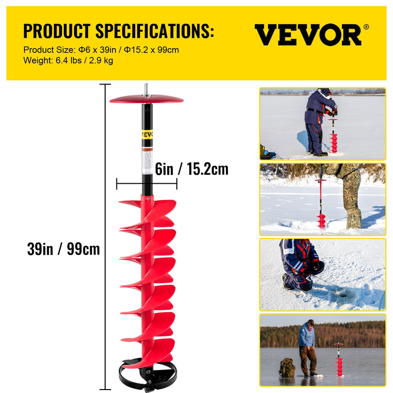VEVOR ledus urbšanas urbis, 150 mm neilona urbis, 990 mm garš, ar 300 mm pagarinājuma stieni, adapteri, augšējo plāksni un asmens aizsargu