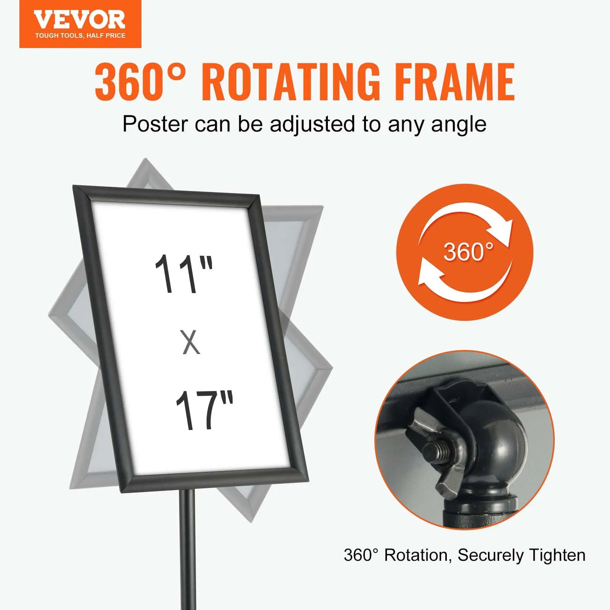 VEVOR Floor Standing Poster Holder 28 × 43 cm, Vertical and Horizontal Adjustable Stand with Round Base, for Advertising and Information Display, Black