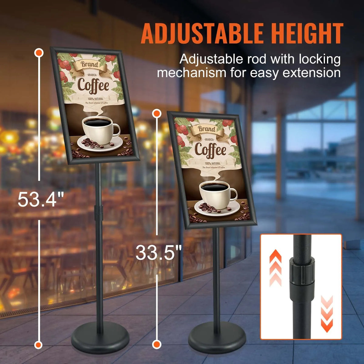 VEVOR Floor Standing Poster Holder 28 × 43 cm, Vertical and Horizontal Adjustable Stand with Round Base, for Advertising and Information Display, Black