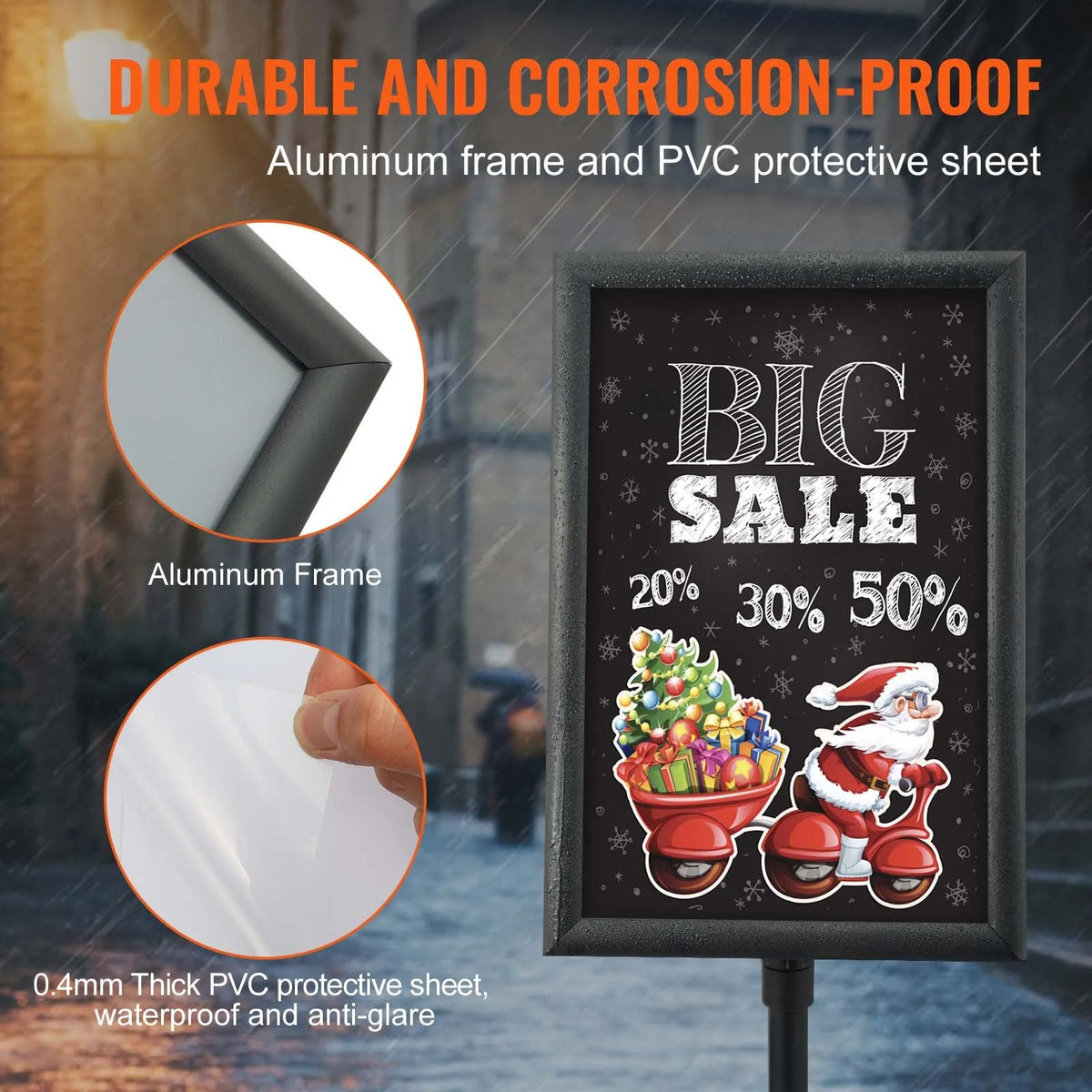 VEVOR Floor Standing Poster Holder 28 × 43 cm, Vertical and Horizontal Adjustable Stand with Round Base, for Advertising and Information Display, Black