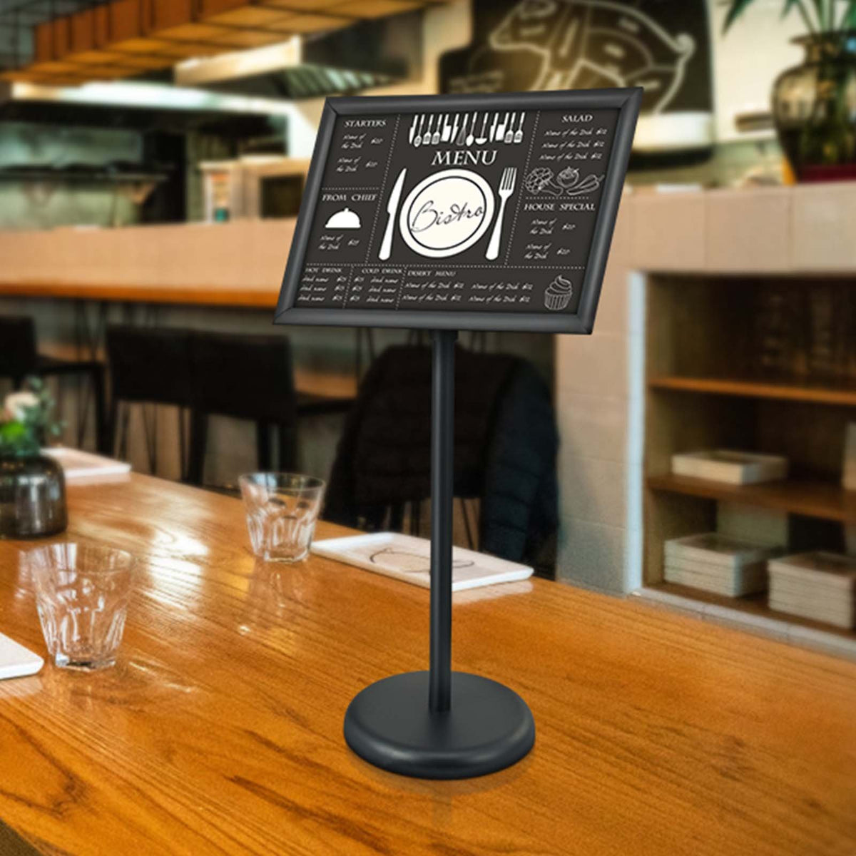 VEVOR Floor Standing Poster Holder 28 × 43 cm, Vertical and Horizontal Adjustable Stand with Round Base, for Advertising and Information Display, Black