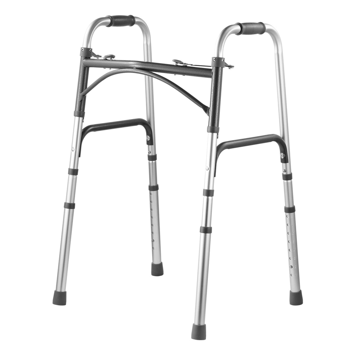 VEVOR salokāms staigāšanas rāmis ar 2 pogu salocīšanas mehānismu, 8 līmeņu augstuma regulēšana, alumīnija konstrukcija, slodze līdz 159 kg, pārvietošanās palīglīdzeklis senioriem un personām ar kustību traucējumiem - ZEMLETES.LV