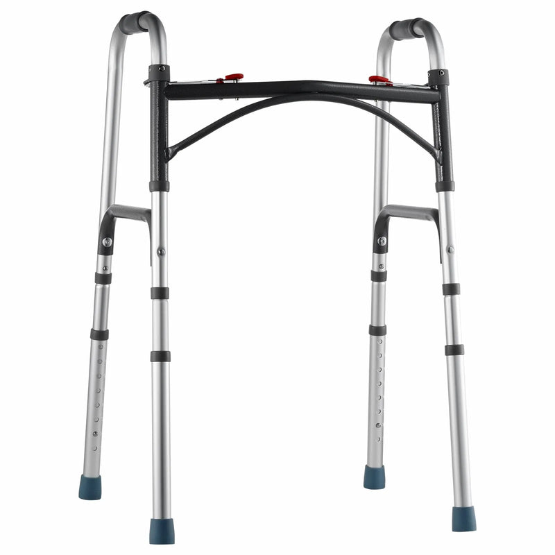 VEVOR salokāms staigāšanas rāmis ar 2 pogu salocīšanas mehānismu, 8 līmeņu augstuma regulēšana, alumīnija konstrukcija, slodze līdz 159 kg, pārvietošanās palīglīdzeklis senioriem un personām ar kustību traucējumiem - ZEMLETES.LV