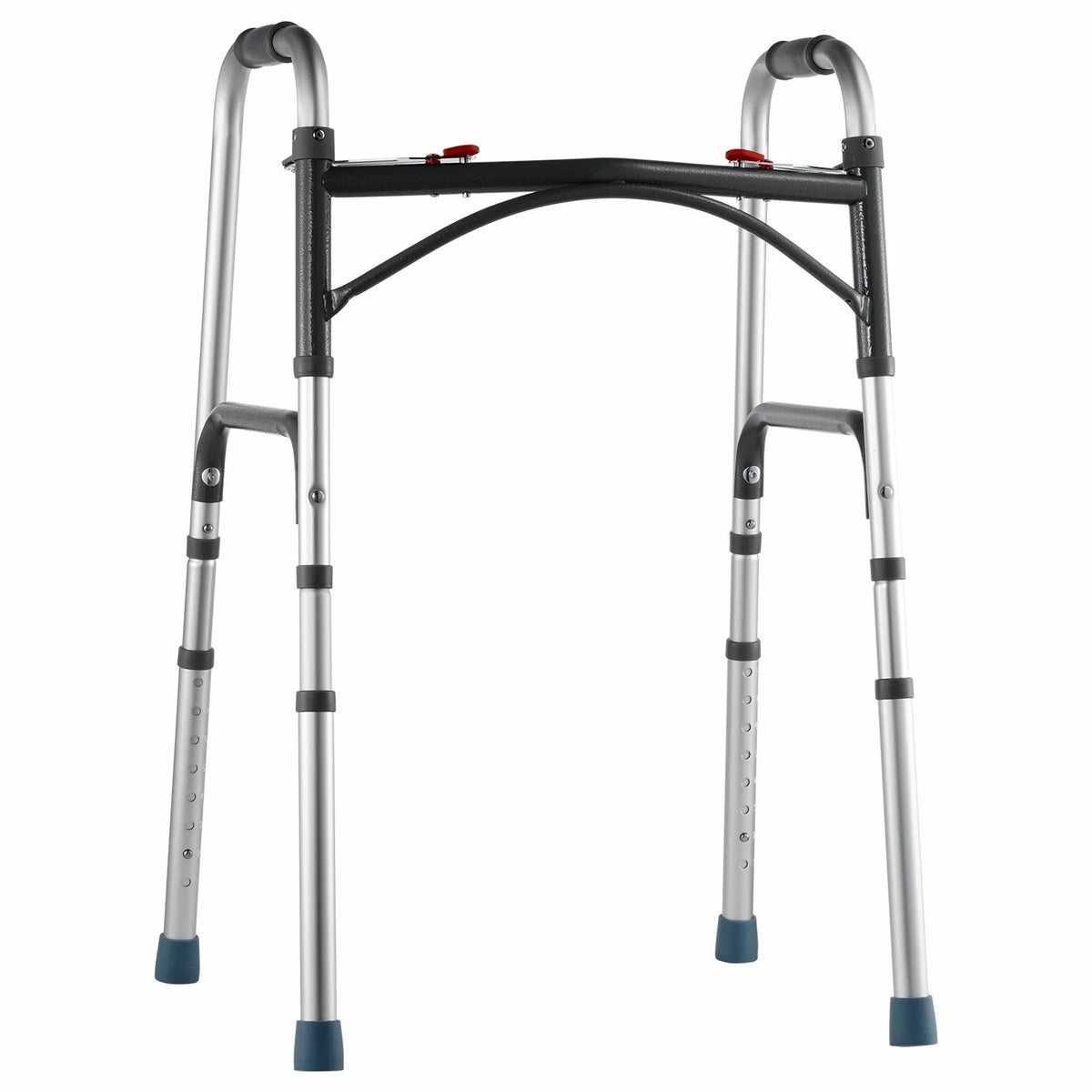 VEVOR salokāms staigāšanas rāmis ar 2 pogu salocīšanas mehānismu, 8 līmeņu augstuma regulēšana, alumīnija konstrukcija, slodze līdz 159 kg, pārvietošanās palīglīdzeklis senioriem un personām ar kustību traucējumiem - ZEMLETES.LV