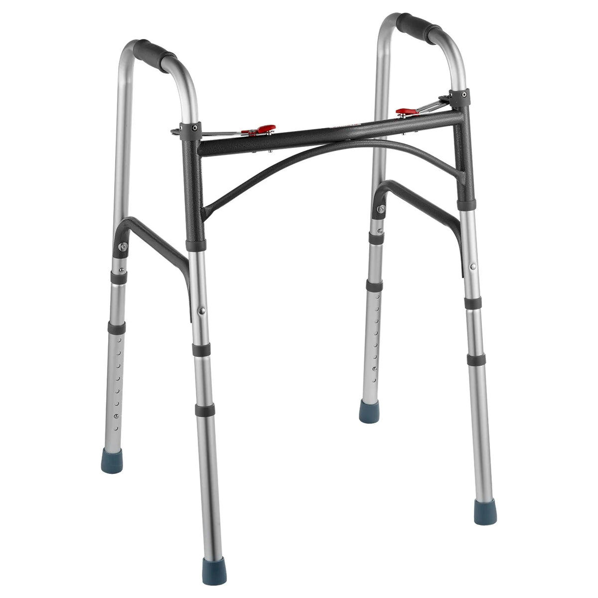 VEVOR salokāms staigāšanas rāmis ar 2 pogu salocīšanas mehānismu, 8 līmeņu augstuma regulēšana, alumīnija konstrukcija, slodze līdz 159 kg, pārvietošanās palīglīdzeklis senioriem un personām ar kustību traucējumiem - ZEMLETES.LV