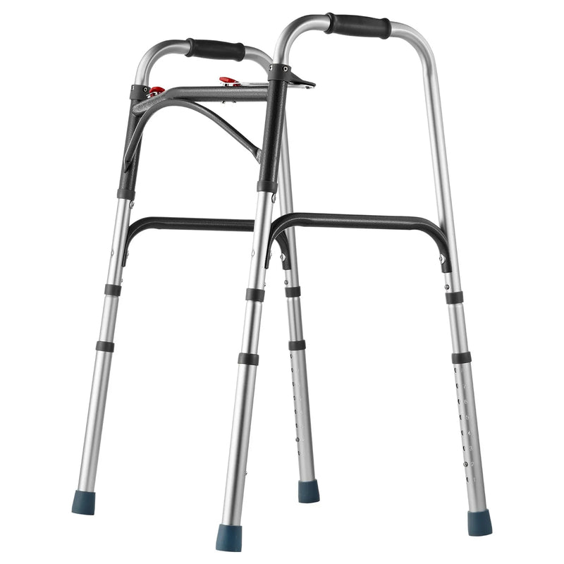 VEVOR salokāms staigāšanas rāmis ar 2 pogu salocīšanas mehānismu, 8 līmeņu augstuma regulēšana, alumīnija konstrukcija, slodze līdz 159 kg, pārvietošanās palīglīdzeklis senioriem un personām ar kustību traucējumiem - ZEMLETES.LV