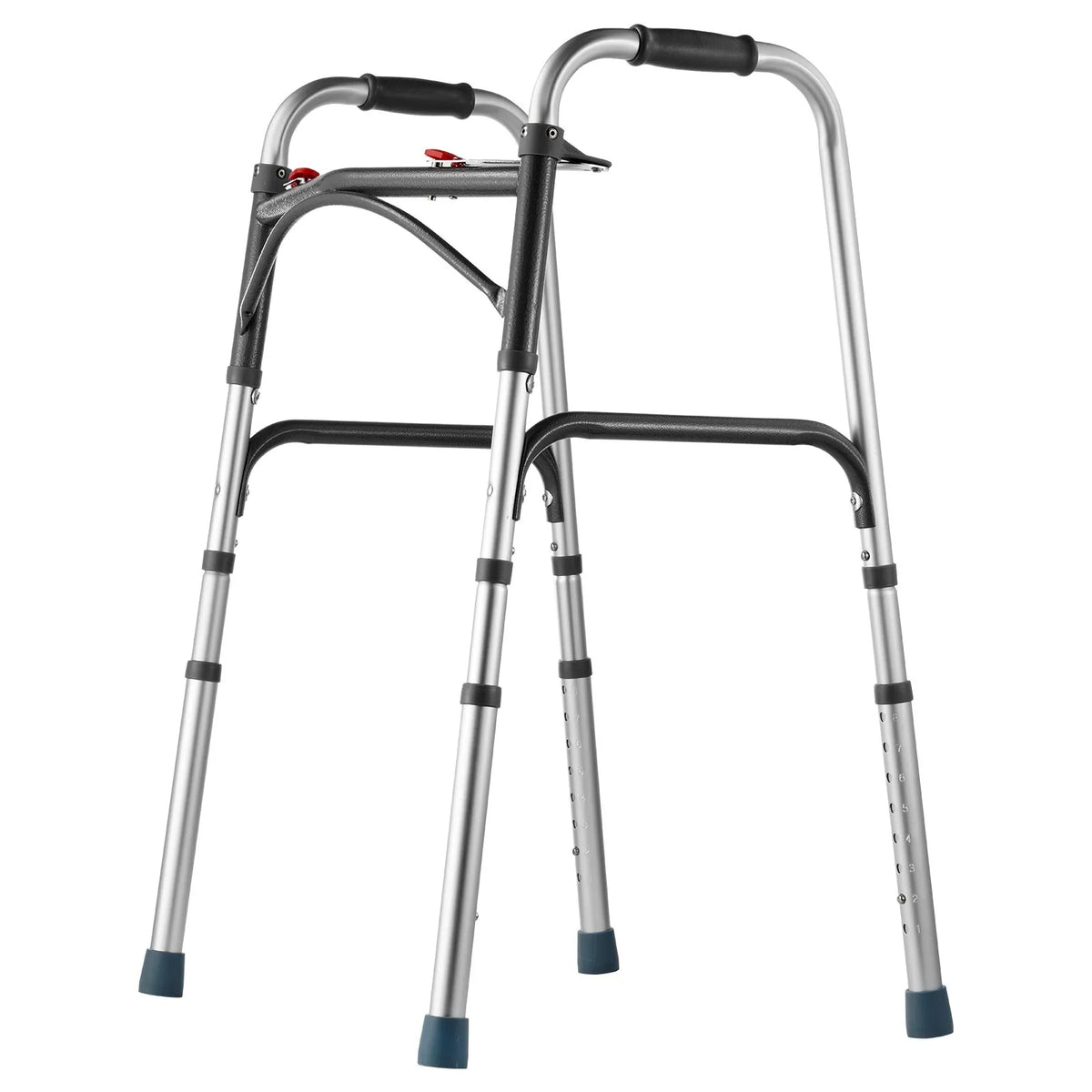 VEVOR salokāms staigāšanas rāmis ar 2 pogu salocīšanas mehānismu, 8 līmeņu augstuma regulēšana, alumīnija konstrukcija, slodze līdz 159 kg, pārvietošanās palīglīdzeklis senioriem un personām ar kustību traucējumiem - ZEMLETES.LV