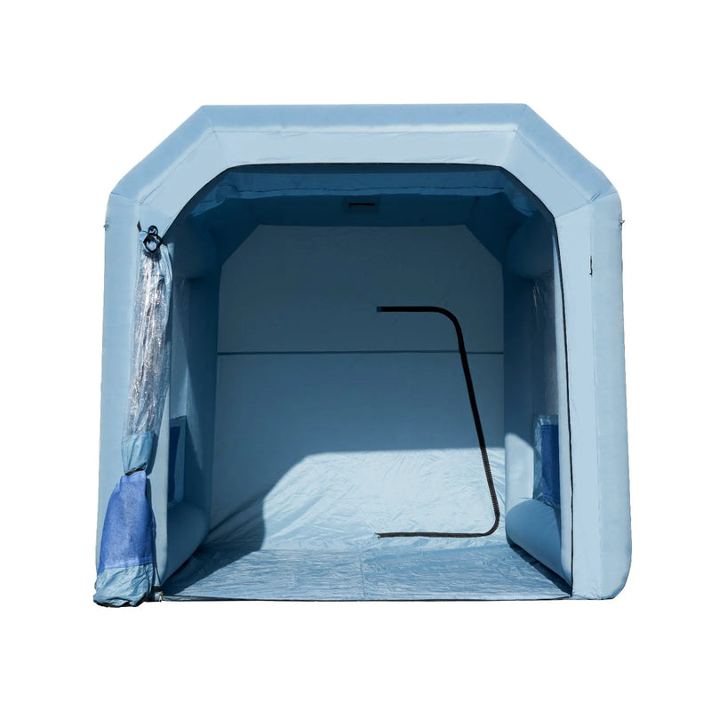 Piepūšamā krāsošanas telpa, 4 × 3 × 2,7 m, ar 750 W jaudīgu pūtēju un gaisa filtru sistēmu, pārnēsājama, piemērota motociklu, velosipēdu un automašīnu detaļu krāsošanai