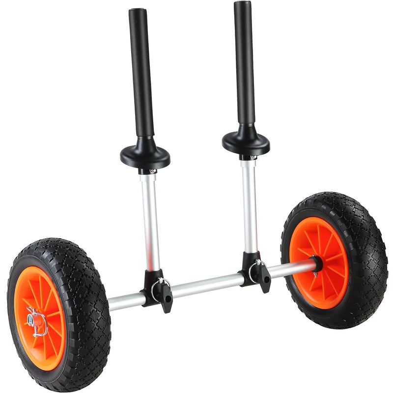 VEVOR smagās slodzes kajaka rati, kravnesība 127 kg, noņemami, ar 254 mm pilnriepu riteņiem, regulējams platums un augšējā putu aizsardzība, piemēroti kajakiem ar notekcaurumiem no 2,54 mm un lielākiem