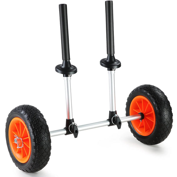 VEVOR smagās slodzes kajaka rati, kravnesība 127 kg, noņemami, ar 254 mm pilnriepu riteņiem, regulējams platums un augšējā putu aizsardzība, piemēroti kajakiem ar notekcaurumiem no 2,54 mm un lielākiem