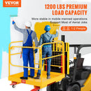 VEVOR drošības platforma iekrāvējam, 544,3 kg kravnesība, 91,4 x 91,4 cm salokāma darba platforma ar bloķējamiem grozāmiem riteņiem, drenāžas atveri un drošības ķēdi, paredzēta 1–2 personām darbam augstumā