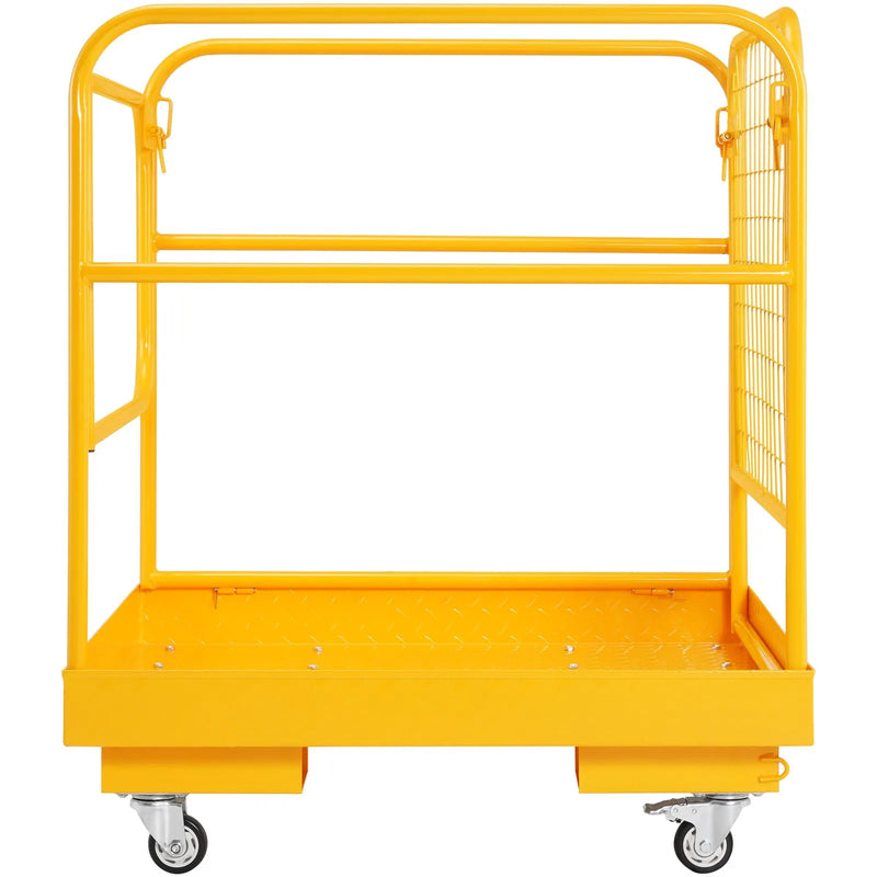VEVOR drošības platforma iekrāvējam, 544,3 kg kravnesība, 91,4 x 91,4 cm salokāma darba platforma ar bloķējamiem grozāmiem riteņiem, drenāžas atveri un drošības ķēdi, paredzēta 1–2 personām darbam augstumā