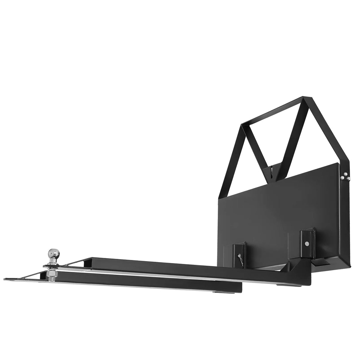 Mini loader pallet forks with 1179 kg lifting capacity, 122 cm fork tines, 47.6 mm ball hitch coupling and quick attachment for mini loaders and tractors
