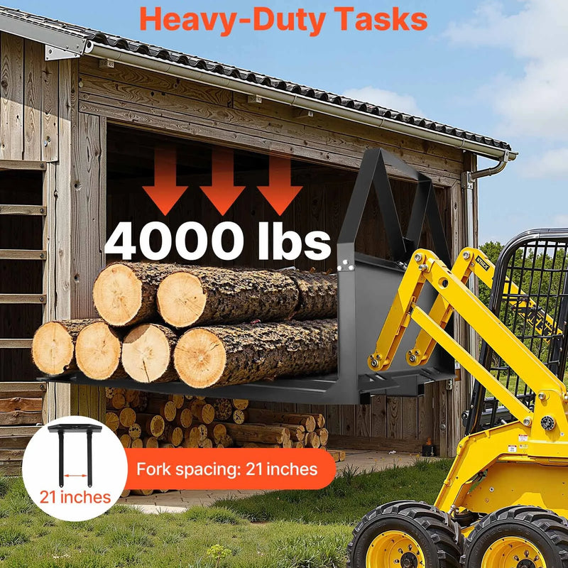 Mini iekrāvēja palešu dakšas ar 1179 kg celtspēju, 122 cm dakšu lāpstiņām, 47,6 mm lodveida piekabes savienojumu un ātro stiprinājumu mini iekrāvējiem un traktoriem