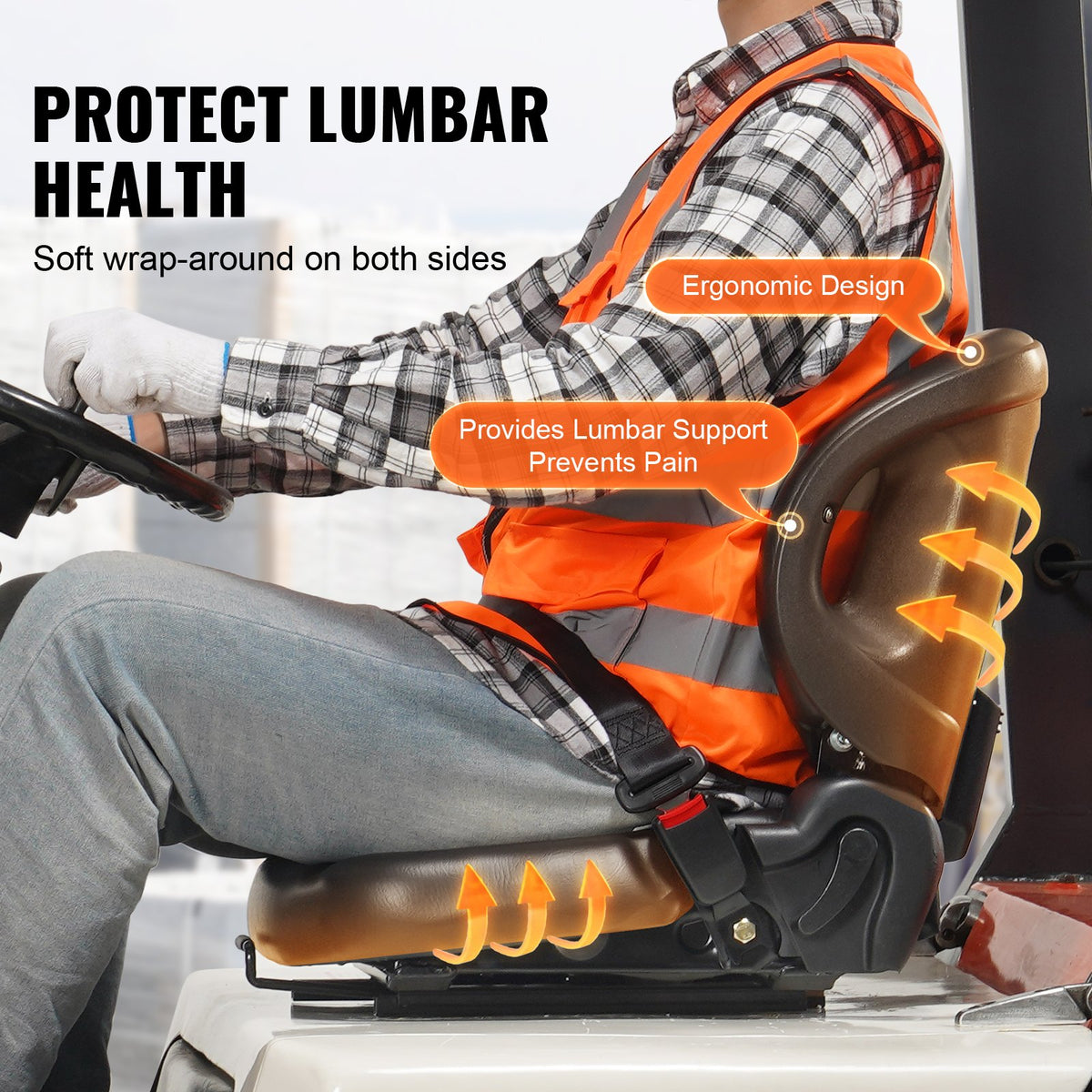 VEVOR Universal Loader Seat with Adjustable Backrest, Safety Belt and Micro Switch – Suitable for Tractor, Loader and Excavator