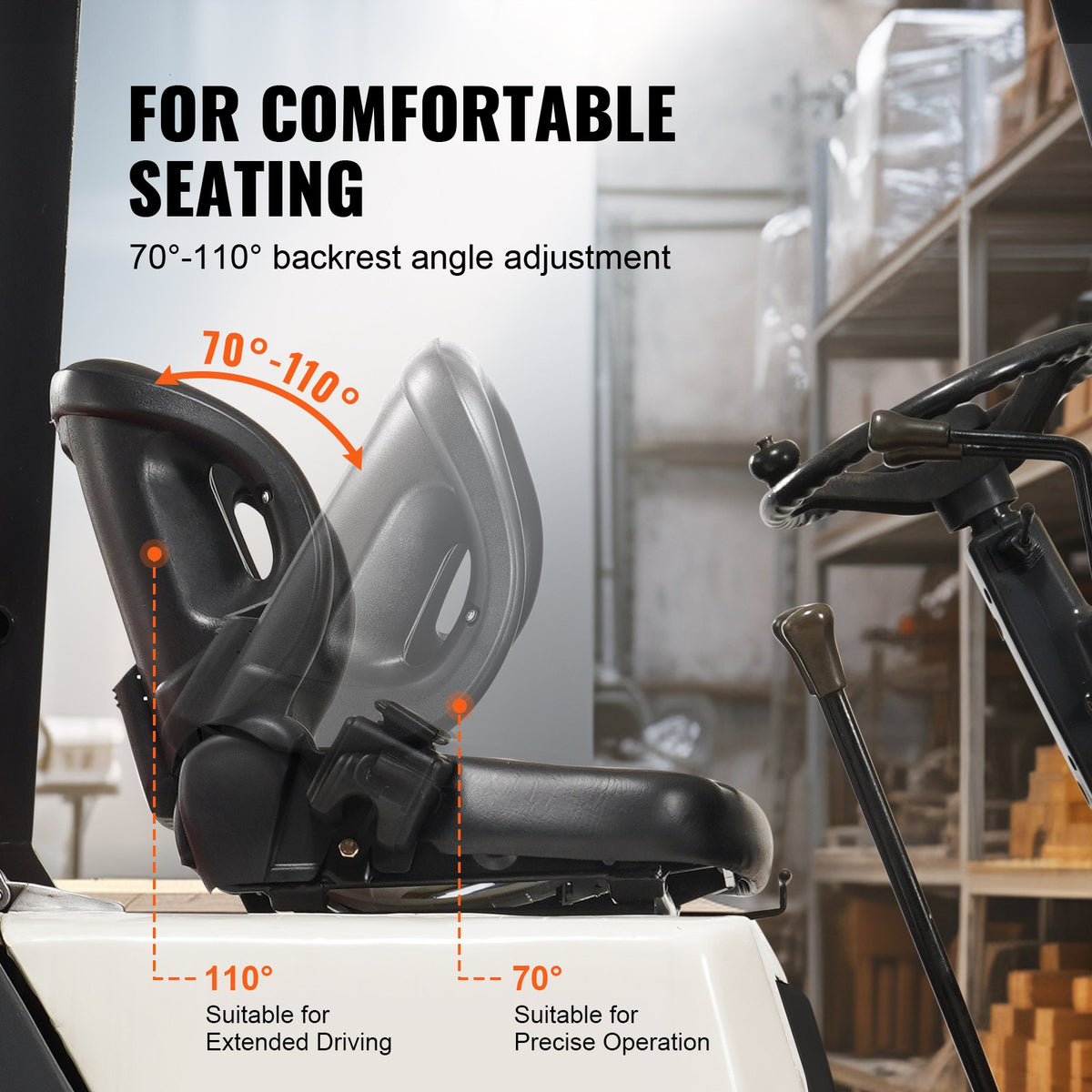 VEVOR Universal Loader Seat with Adjustable Backrest, Safety Belt and Micro Switch – Suitable for Tractor, Loader and Excavator