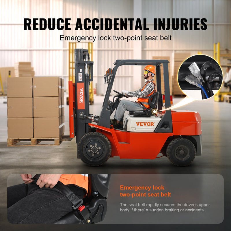 VEVOR universāls iekrāvēja sēdeklis ar regulējamu atzveltni, drošības jostu un mikro slēdzi – piemērots traktoram, iekrāvējam un ekskavatoram