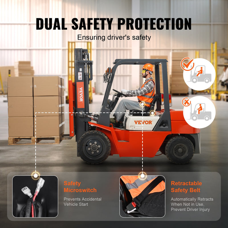 VEVOR universālais iekrāvēja sēdeklis, saliekams traktora sēdeklis ar regulējamu atzveltni, mikro slēdzis, atsperojams drošības millest, 16-34 cm sēdeklis