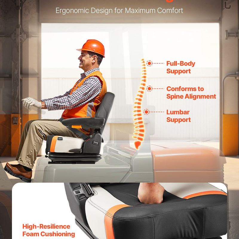 VEVOR universālais iekrāvēja sēdeklis ar nolokāmu atzveltni – regulējams traktora sēdeklis ar amortizāciju