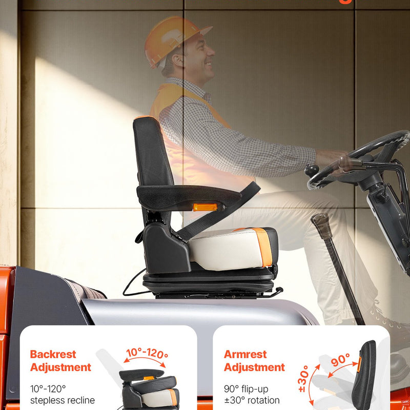 VEVOR universālais iekrāvēja sēdeklis ar nolokāmu atzveltni – regulējams traktora sēdeklis ar amortizāciju