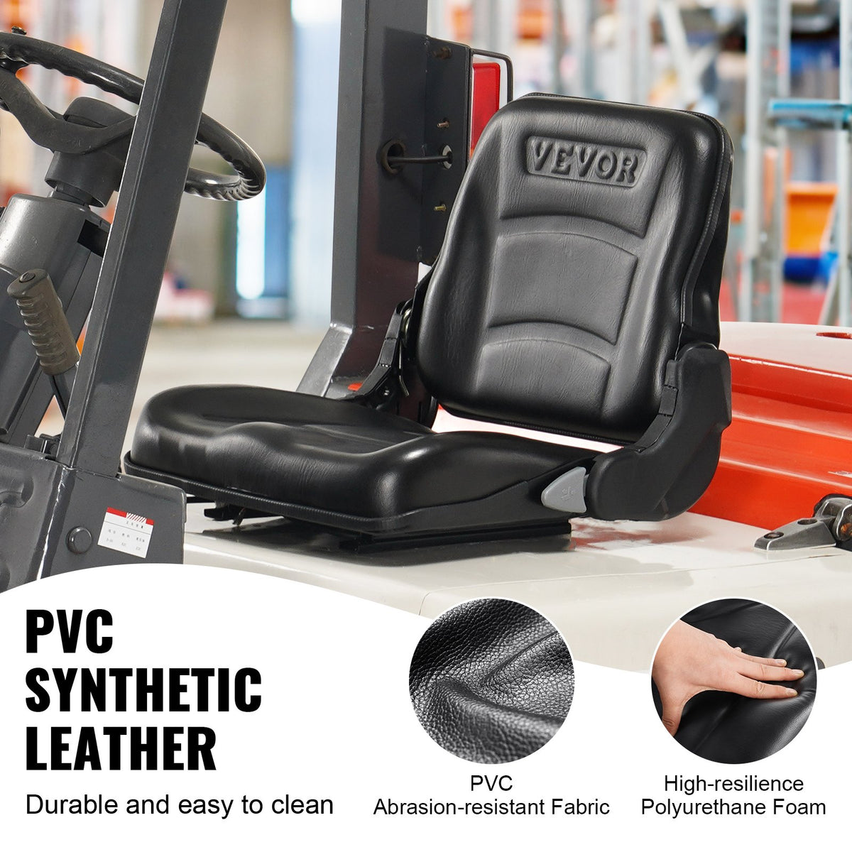 VEVOR Universal Loader Seat, Foldable Tractor Seat with Adjustable Backrest Angle and Micro Switch, 160–340 mm Rail Spacing, Suitable for Tractors, Loaders and Excavators