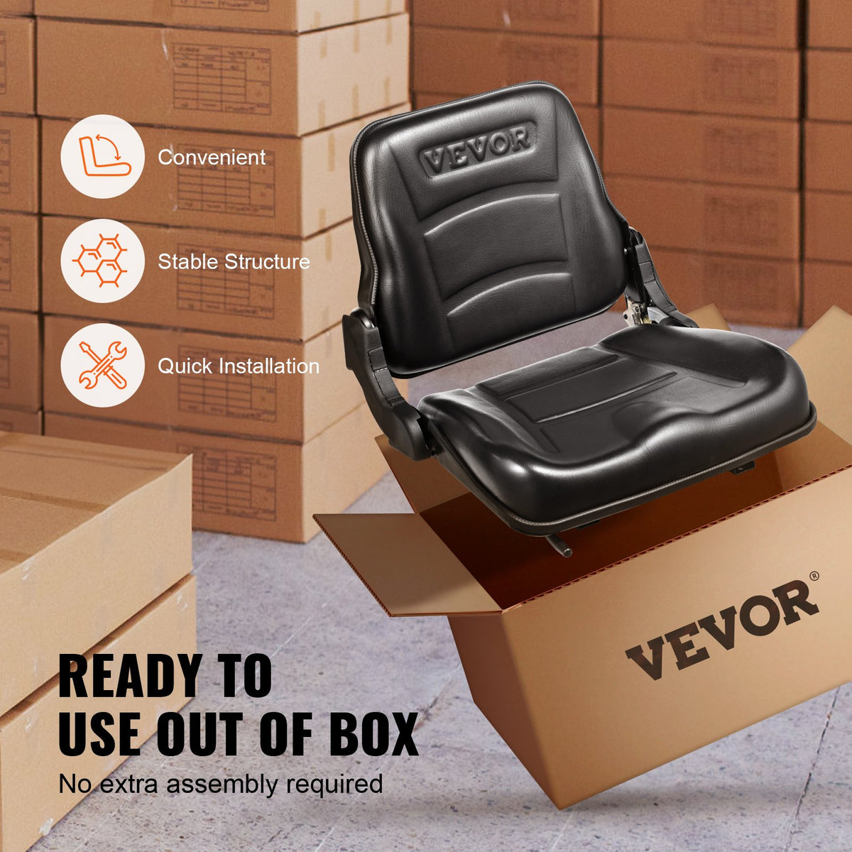 VEVOR Universal Loader Seat, Foldable Tractor Seat with Adjustable Backrest Angle and Micro Switch, 160–340 mm Rail Spacing, Suitable for Tractors, Loaders and Excavators