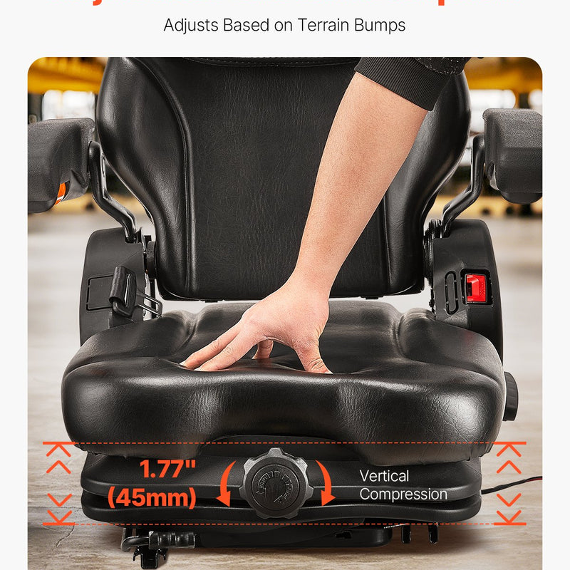 VEVOR iekrāvēja sēdeklis, nolokāms traktora piekares sēdeklis ar regulējamu atzveltni un galvas balstu