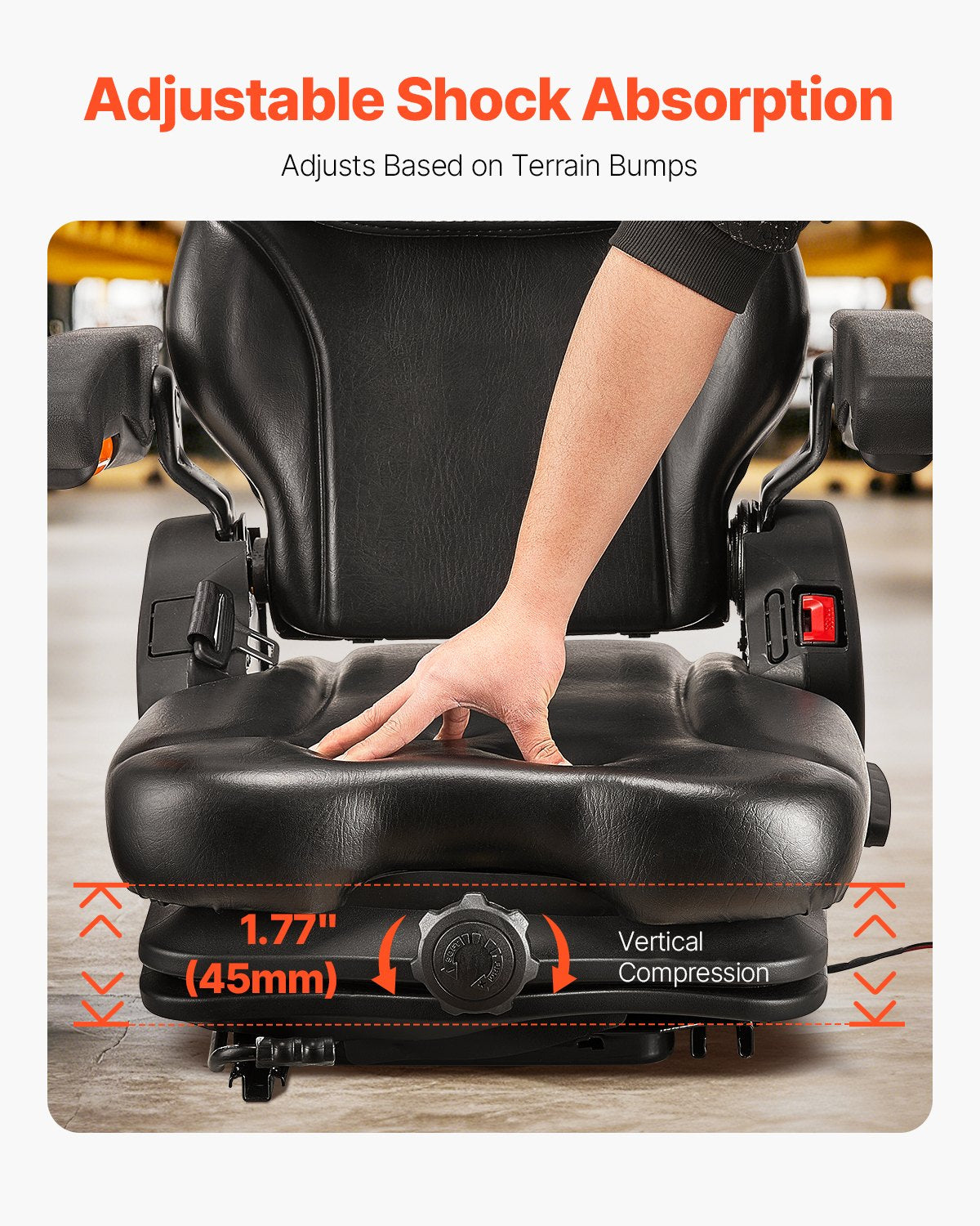 VEVOR Loader Seat, Foldable Tractor Trailer Seat with Adjustable Backrest and Headrest