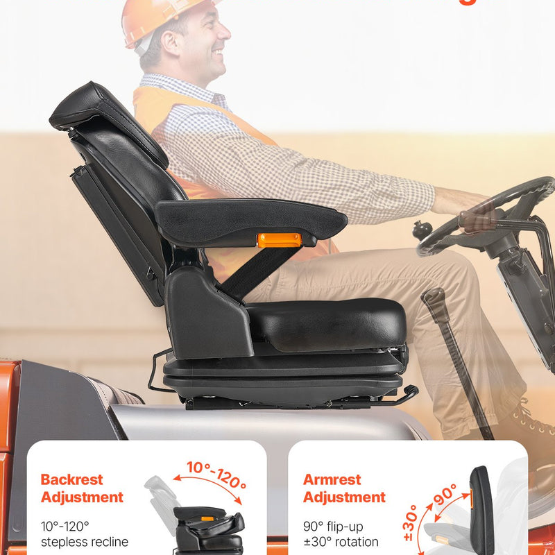 VEVOR iekrāvēja sēdeklis, nolokāms traktora piekares sēdeklis ar regulējamu atzveltni un galvas balstu