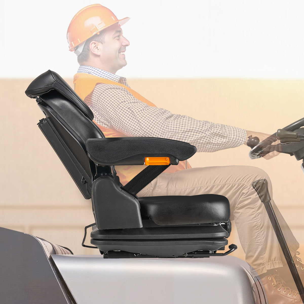 VEVOR Loader Seat, Foldable Tractor Trailer Seat with Adjustable Backrest and Headrest