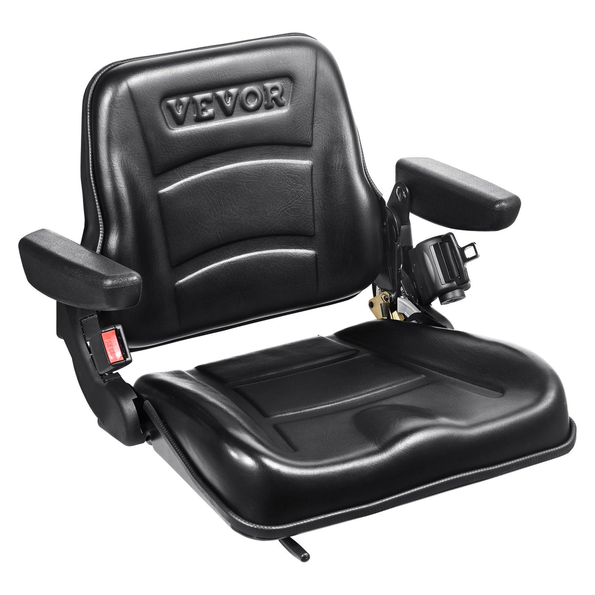 VEVOR Universal Loader Seat – Foldable Tractor Seat with Adjustable Backrest Angle, Micro Switch, Safety Belt and Armrests, 160–340 mm Mounting Holes – for Tractors, Loaders and Excavators