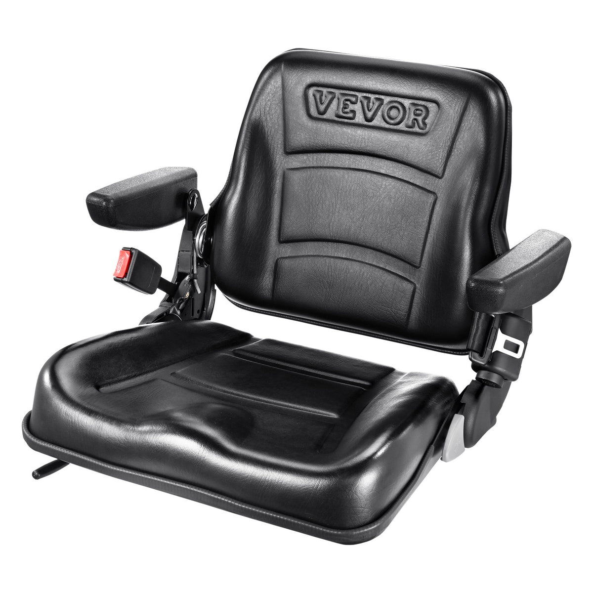 VEVOR Universal Loader Seat – Foldable Tractor Seat with Adjustable Backrest Angle, Micro Switch, Safety Belt and Armrests, 160–340 mm Mounting Holes – for Tractors, Loaders and Excavators