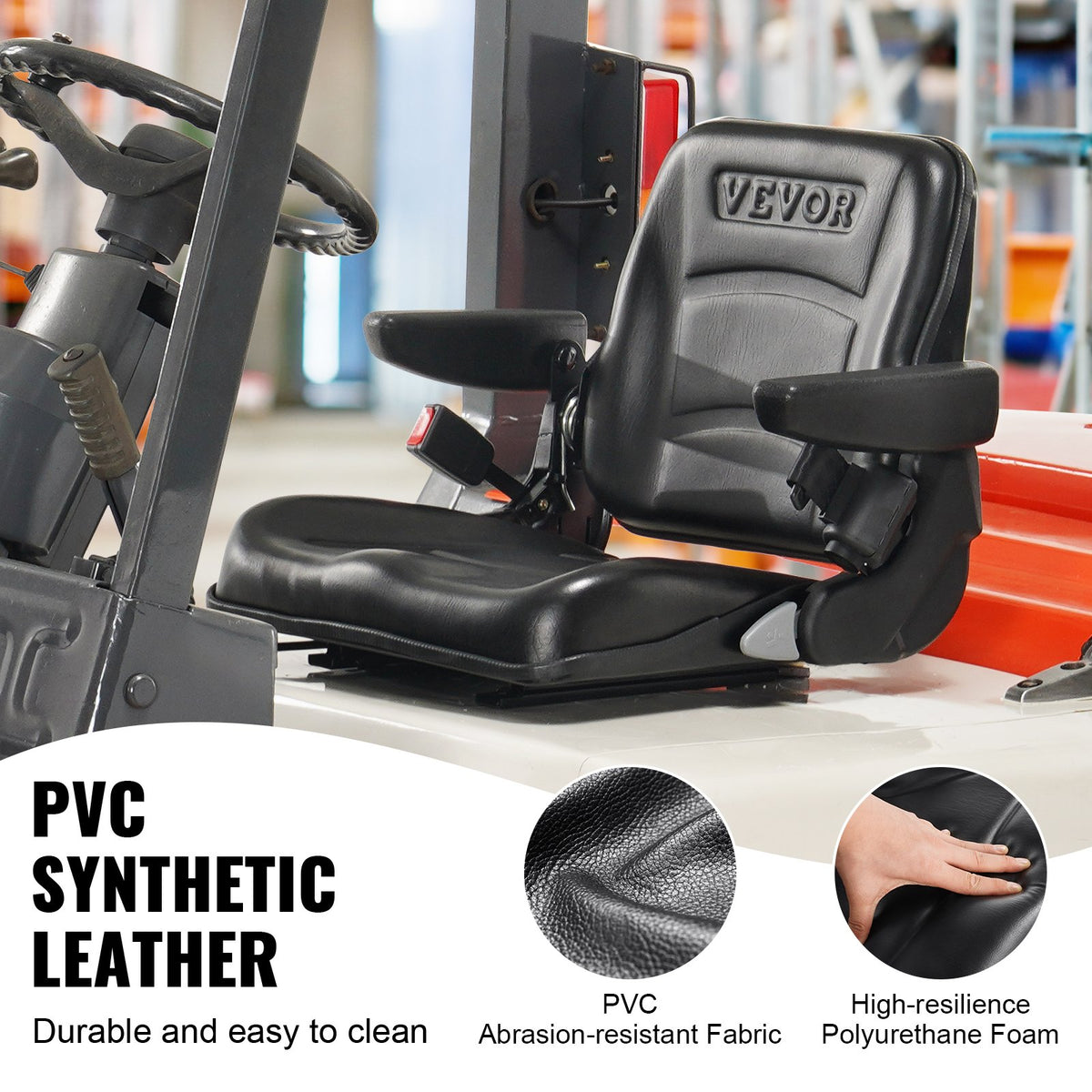 VEVOR Universal Loader Seat – Foldable Tractor Seat with Adjustable Backrest Angle, Micro Switch, Safety Belt and Armrests, 160–340 mm Mounting Holes – for Tractors, Loaders and Excavators