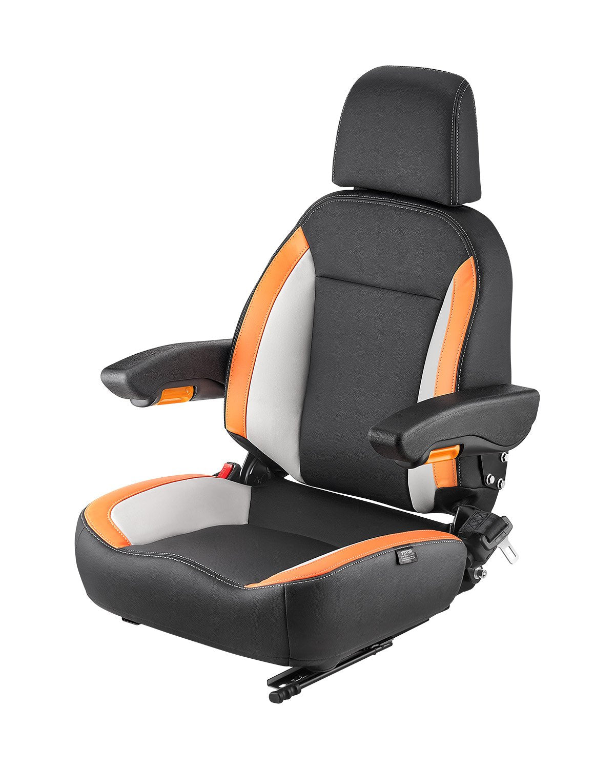VEVOR Universal Loader Seat, Tractor Seat with Adjustable Backrest, Armrests, Headrest and Safety Belt, Safe Seat with Micro Switch, Ergonomic Lawn Mower Seat for Mini Loader and Bulldozer