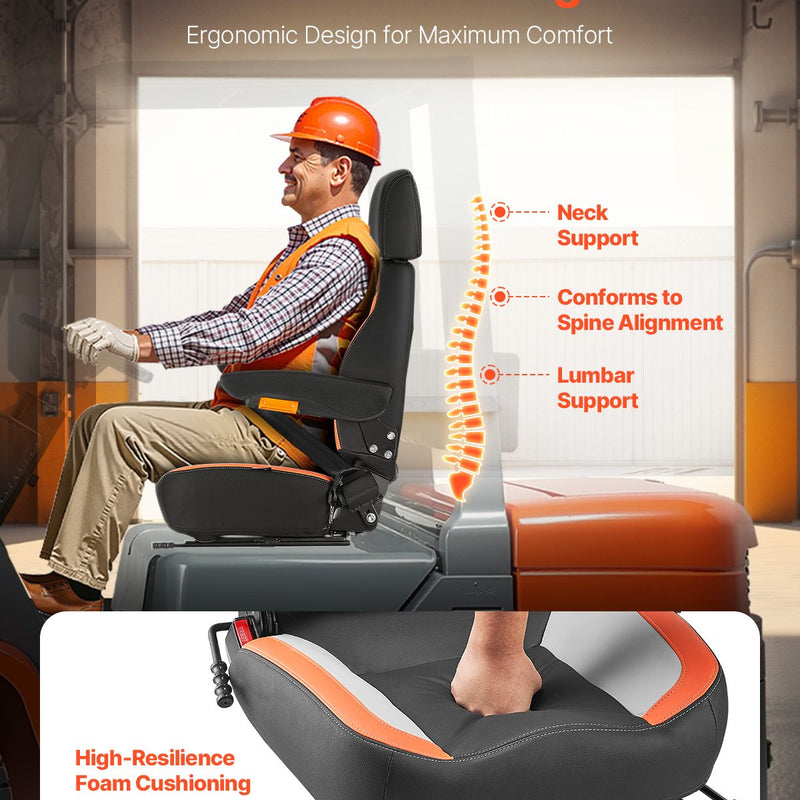 VEVOR Stividora Sēde, Zāles Pļāvēja Traktora Sēde, Regulējama Aizmugures Josta un Galvas Balsts