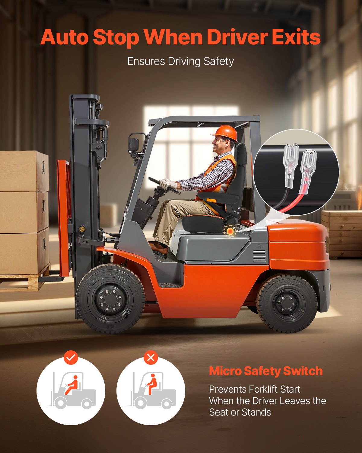 VEVOR Universal Loader Seat, Tractor Seat with Adjustable Backrest, Armrests, Headrest and Safety Belt, Safe Seat with Micro Switch, Ergonomic Lawn Mower Seat for Mini Loader and Bulldozer
