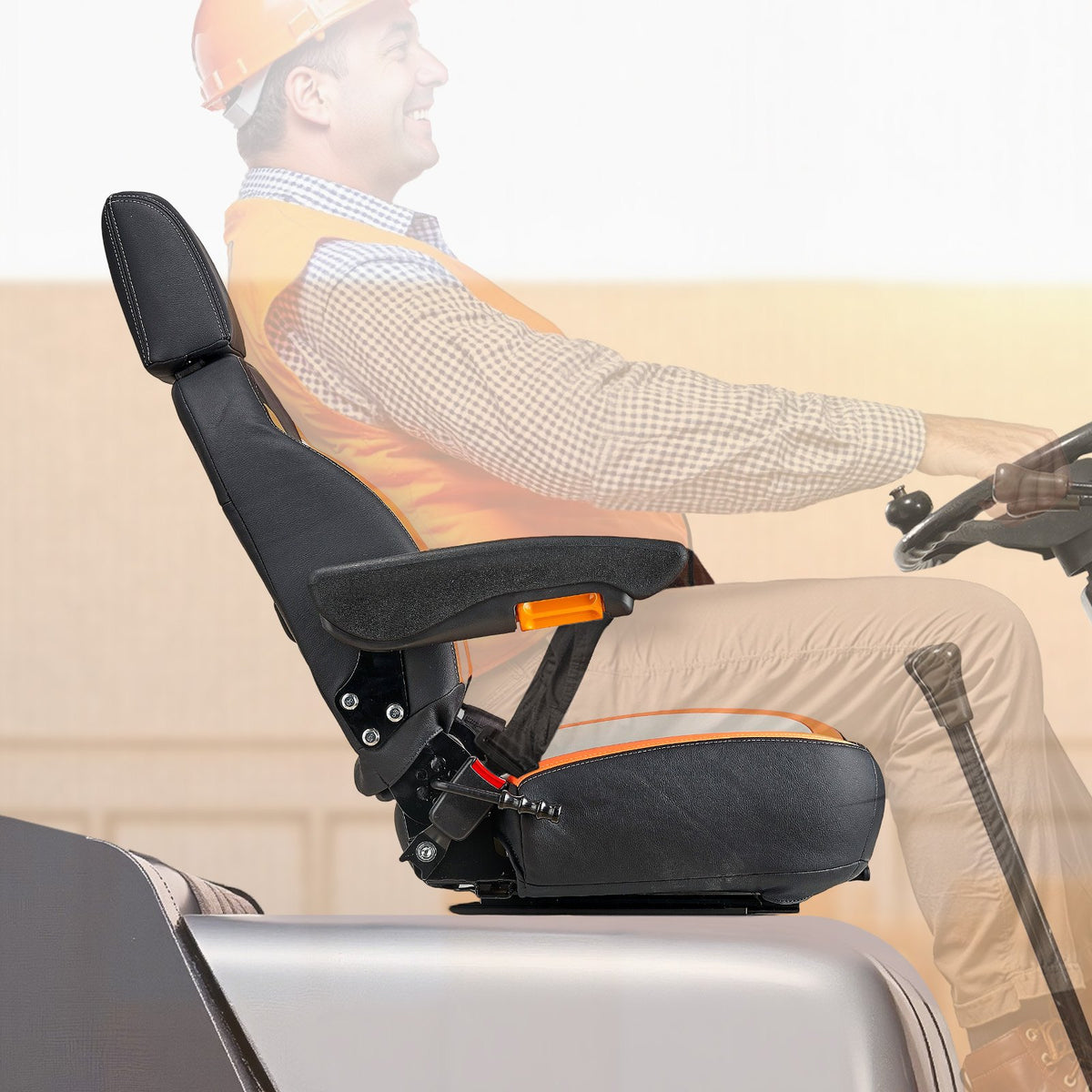 VEVOR Universal Loader Seat, Tractor Seat with Adjustable Backrest, Armrests, Headrest and Safety Belt, Safe Seat with Micro Switch, Ergonomic Lawn Mower Seat for Mini Loader and Bulldozer