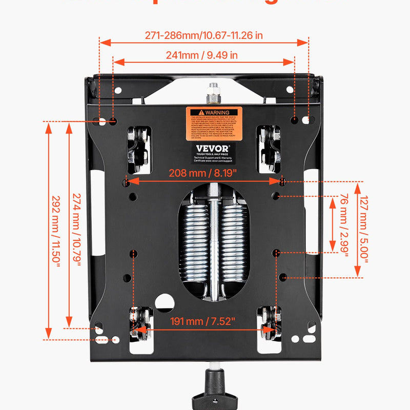 VEVOR universālā sēdekļa piekares komplekts bez slīdēšanas sliedēm, piemērots zāles pļāvējiem un traktoriem