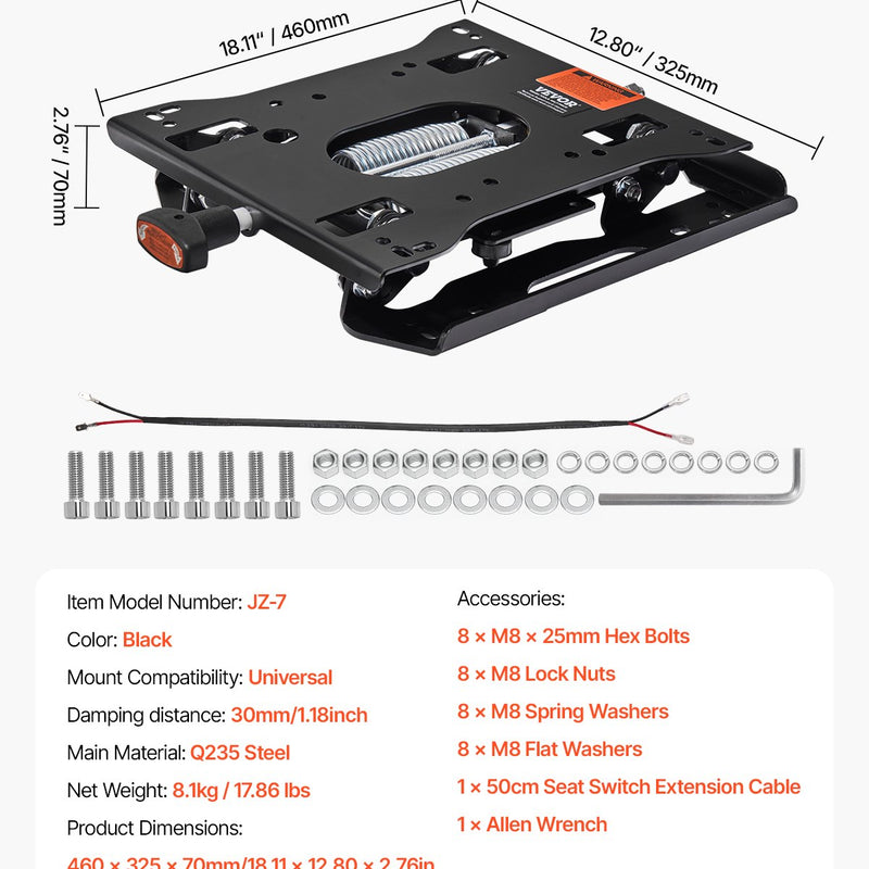 VEVOR universālā sēdekļa piekares komplekts bez slīdēšanas sliedēm, piemērots zāles pļāvējiem un traktoriem
