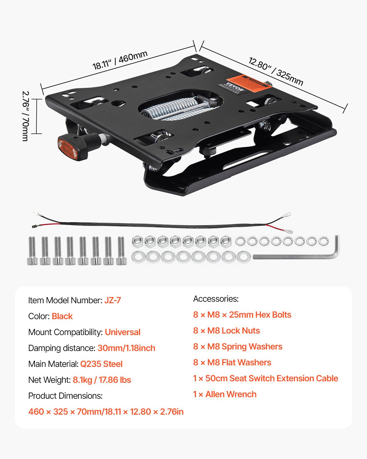 VEVOR Universal Seat Suspension Kit without Sliding Rails, Suitable for Lawn Mowers and Tractors