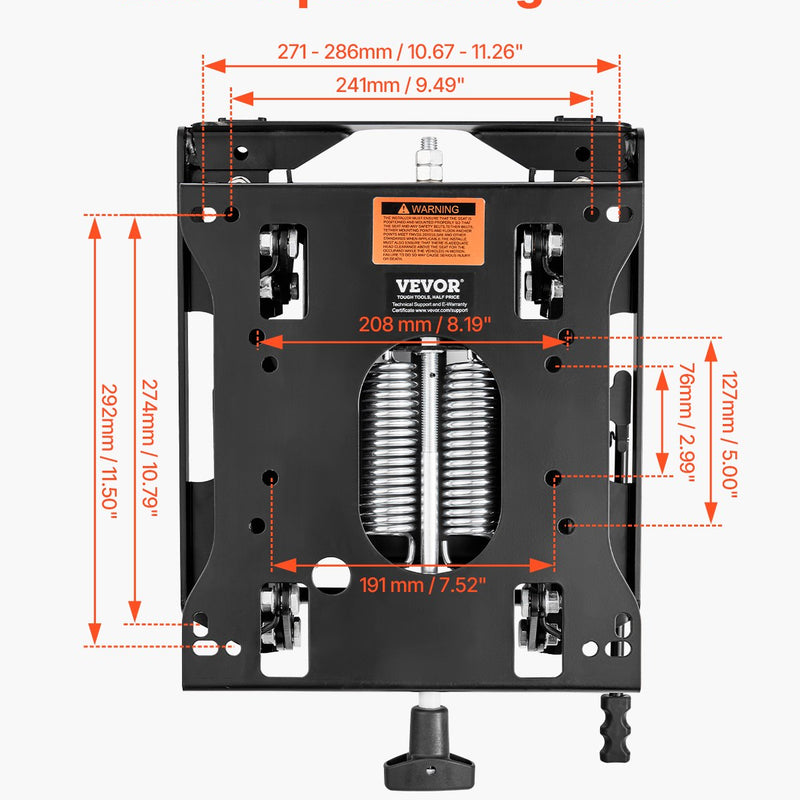VEVOR universāls sēdekļa amortizācijas komplekts ar slīdni – piemērots zāles pļāvējiem un traktoriem