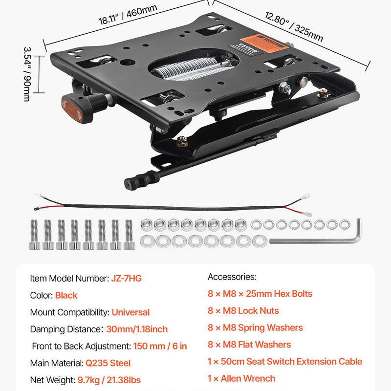 VEVOR universāls sēdekļa amortizācijas komplekts ar slīdni – piemērots zāles pļāvējiem un traktoriem