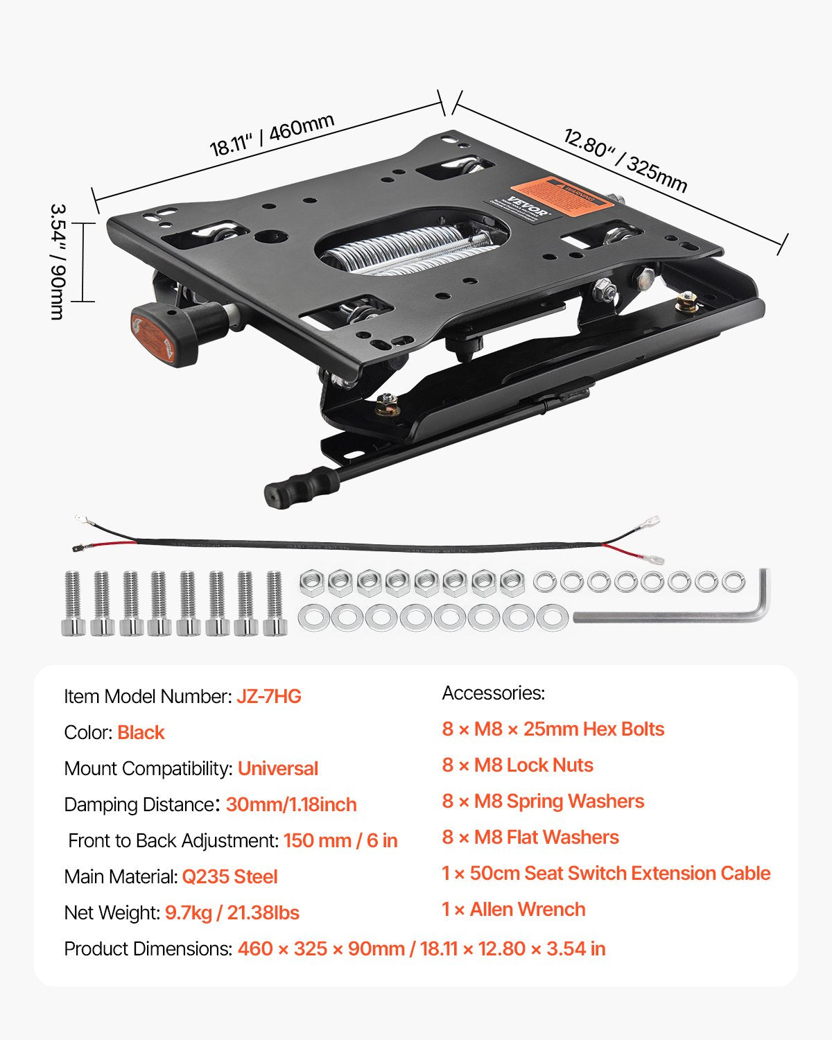 VEVOR Universal Seat Suspension Kit with Slide – Suitable for Lawn Mowers and Tractors