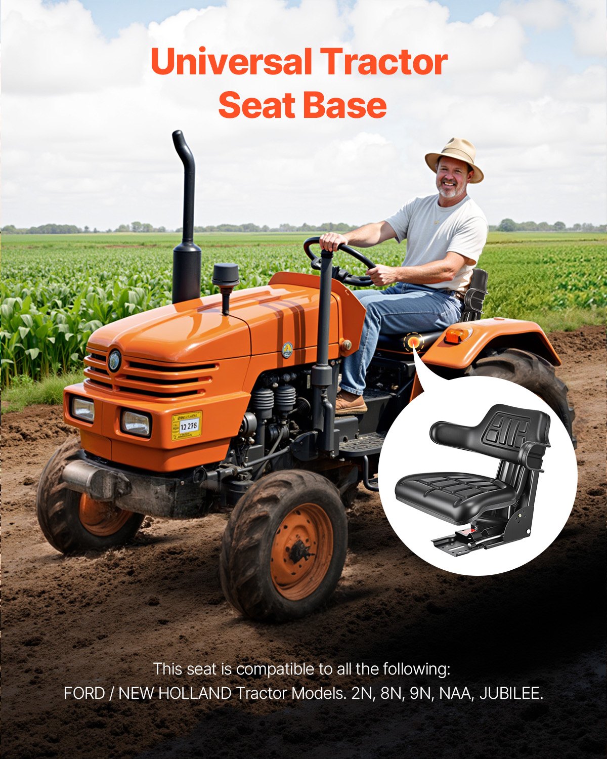VEVOR Waterproof Loader Seat with Adjustable Suspension – Suitable for Tractor, Mower, Excavator