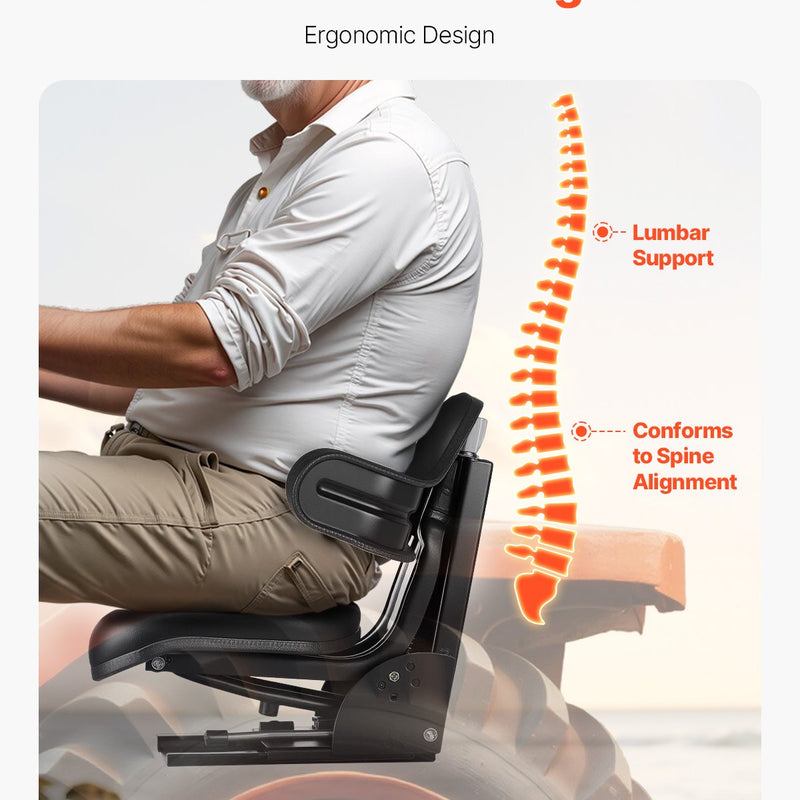 VEVOR ūdensizturīgs iekrāvēja sēdeklis ar regulējamu amortizāciju - piemērots traktoram, pļāvējam, ekskavatoram