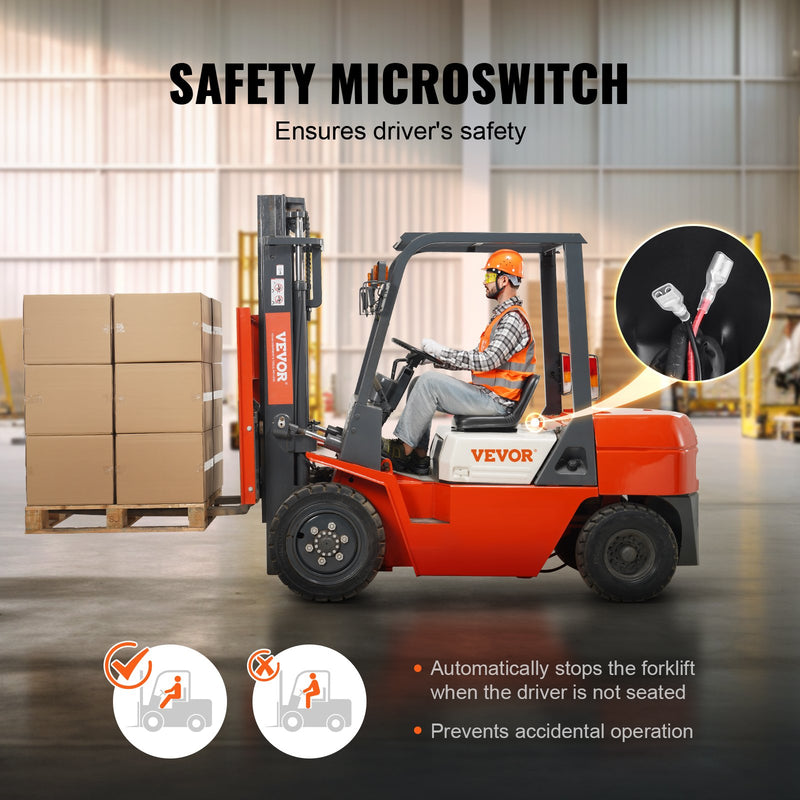 VEVOR universāls traktora sēdeklis, zāles pļāvēja sēdeklis ar mikro slēdzi un drenāžas atverēm, 160–340 mm stiprinājuma attālums, piemērots traktoriem, iekrāvējiem un ekskavatoriem