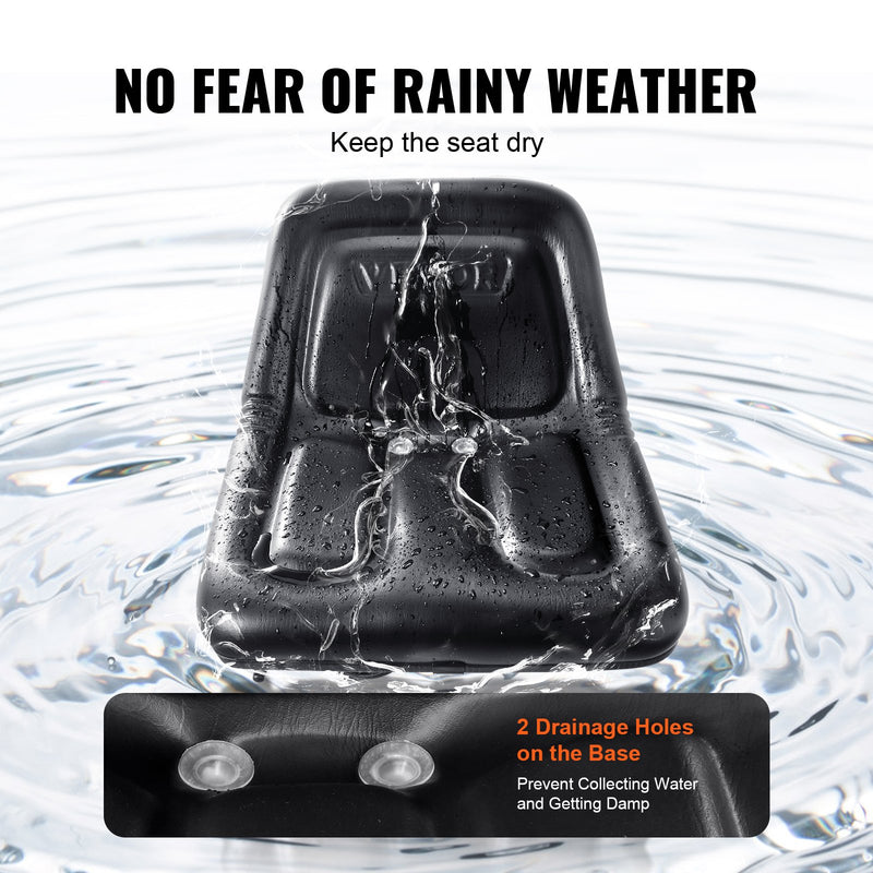 VEVOR universāls traktora sēdeklis, zāles pļāvēja sēdeklis ar mikro slēdzi un drenāžas atverēm, 160–340 mm stiprinājuma attālums, piemērots traktoriem, iekrāvējiem un ekskavatoriem