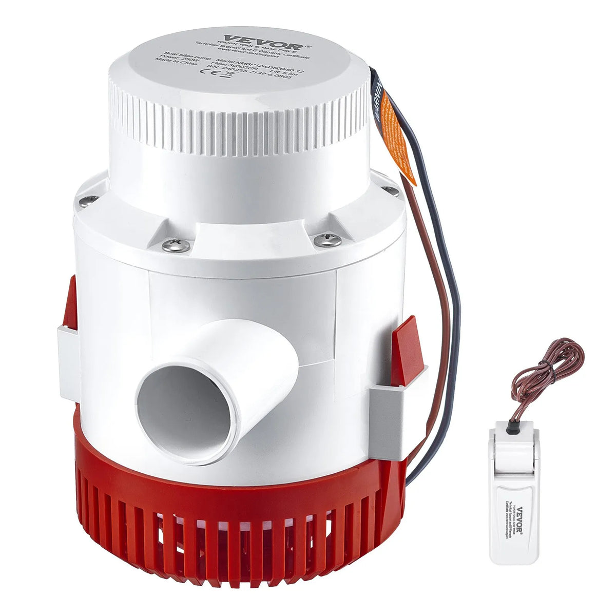 VEVOR 12V Automatic Submersible Boat Bilge Water Pump with Float Switch, 189 L/min Flow Rate, 40 mm Discharge Diameter, Suitable for Boats, Ponds, Pools and Basements